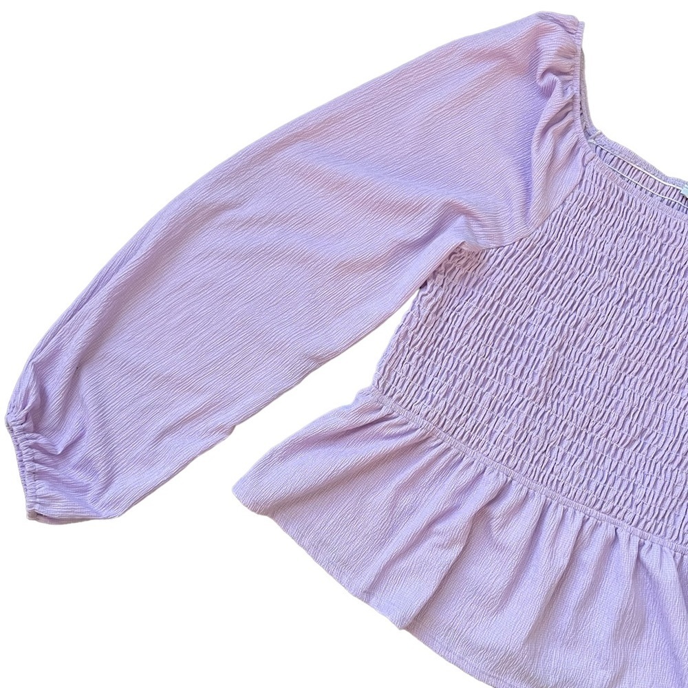 White Birch purple smocked flowy Sleeve peplum boutique Shirt size 1X - Picture 4 of 7